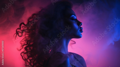 a woman with curly hair and smoke coming out of her mouth