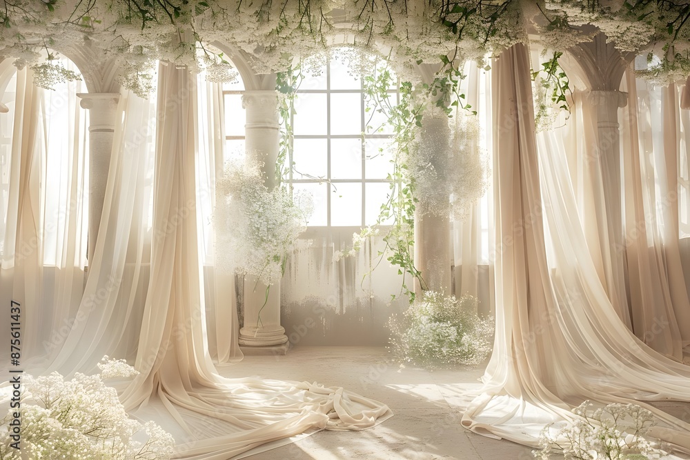 Background wedding with foral and old windown generative AI Background wedding with foral and old windown generative AI