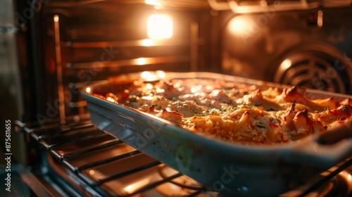 Wallpaper Mural Close-up view of a cheesy casserole baking in the oven, capturing the golden-brown top and bubbling cheese, perfect for family dinner recipes and food blogs Torontodigital.ca