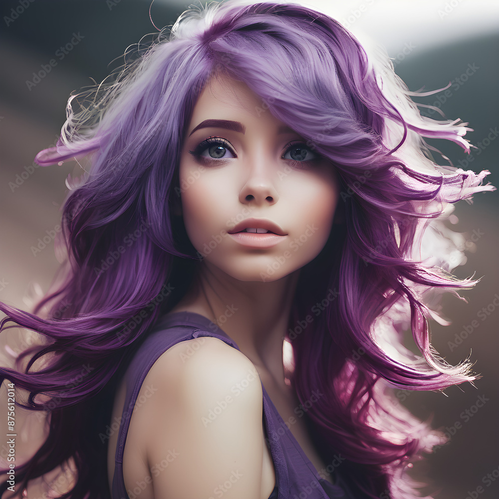 Una chica violeta con un corte de cabello muy elegante Una chica violeta con un corte de cabello muy elegante