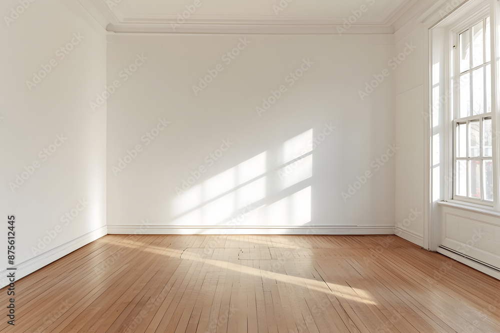 A large, empty hallway with a white wall and a white door A large, empty hallway with a white wall and a white door