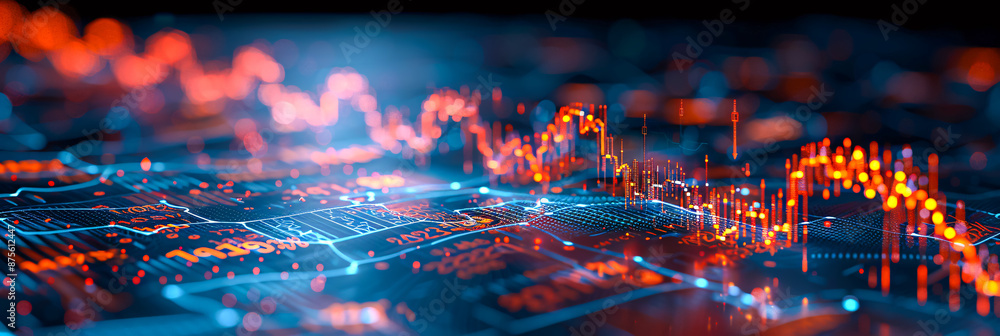 Obraz premium Financial graph and stock market data with cityscape background, double exposure
