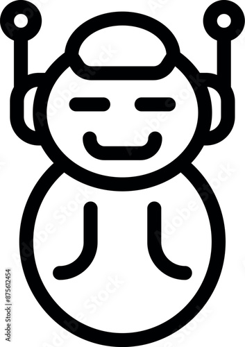 Simple icon of a robot smiling with antennae, conveying happiness and approachability