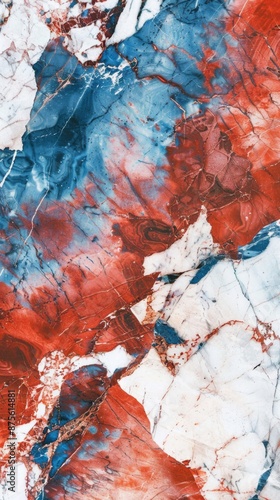 Red, Blue, and White Marble Texture, Capturing the Elegant and Natural Patterns of Stone, Perfect for Design and Interior Decoration-Themed Promotions photo