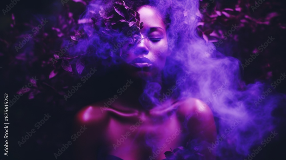 a woman with purple smoke coming out of her hair a woman with purple smoke coming out of her hair