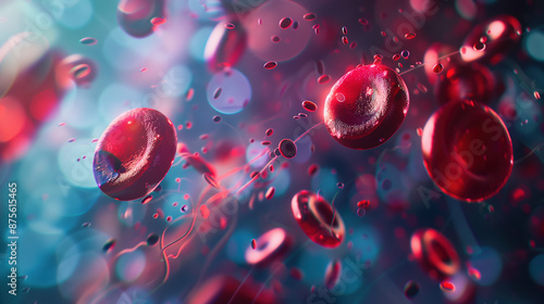 3D Illustration of Vitamin B12 Supporting Red Blood Cell Production with Hologram, Oxygenated Blood and Vitality - Medical Health Advertisement Concept