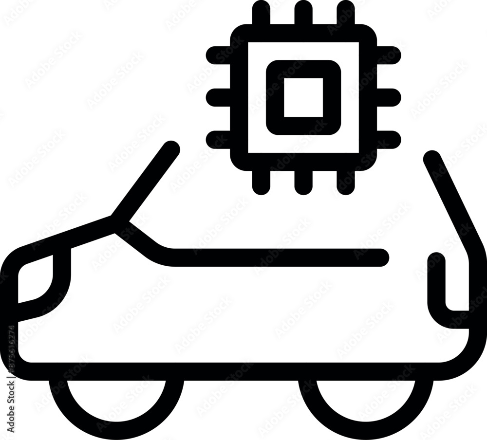 Line icon of a car with a cpu on top, representing ai in transportation Line icon of a car with a cpu on top, representing ai in transportation
