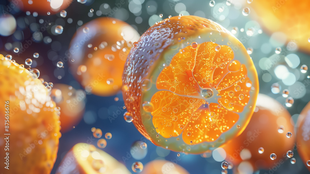 3D Illustration Showing Vitamin C Enhancing Immunity, White Blood Cells and Immune Response 3D Illustration Showing Vitamin C Enhancing Immunity, White Blood Cells and Immune Response