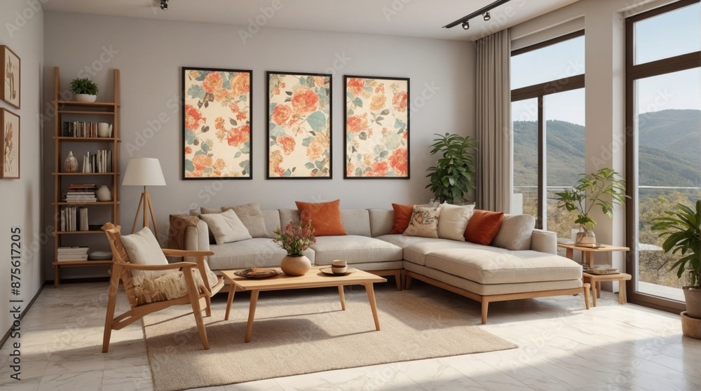 Fototapeta premium Beautiful modern living room with wood