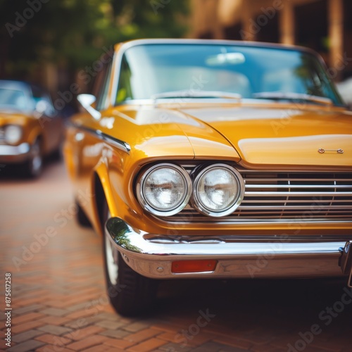 a yellow car parked on the side of the road
