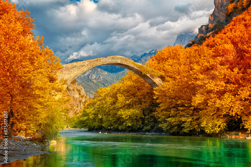 autumn landscape with bridge