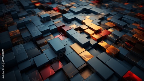 abstract 3d background with red orange and blue cubes