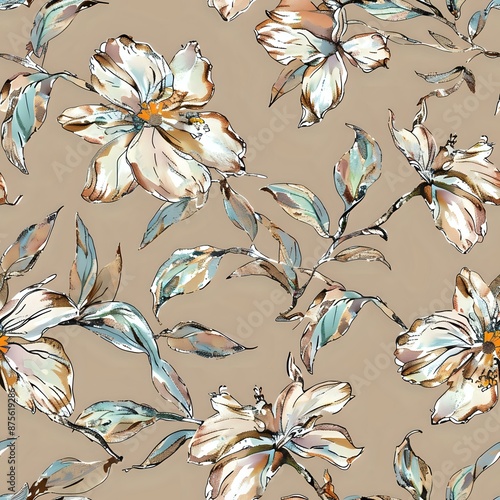 Large Geometric Floral Repeat on Solid Red Background