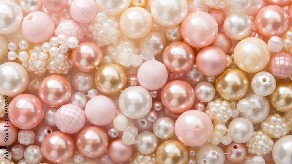 A beautiful assortment of pink, white, and peach polished pearls in various sizes and shapes. A beautiful assortment of pink, white, and peach polished pearls in various sizes and shapes.