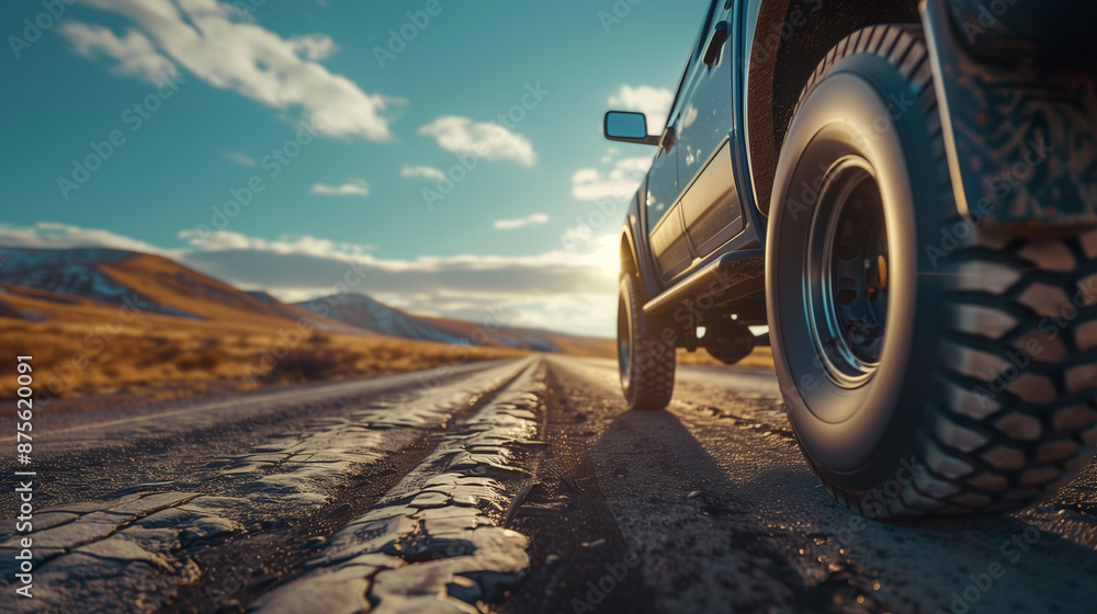 low angle view of a modern pick-up truck on road