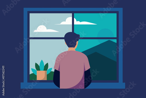 Person looking out the window vector illustration