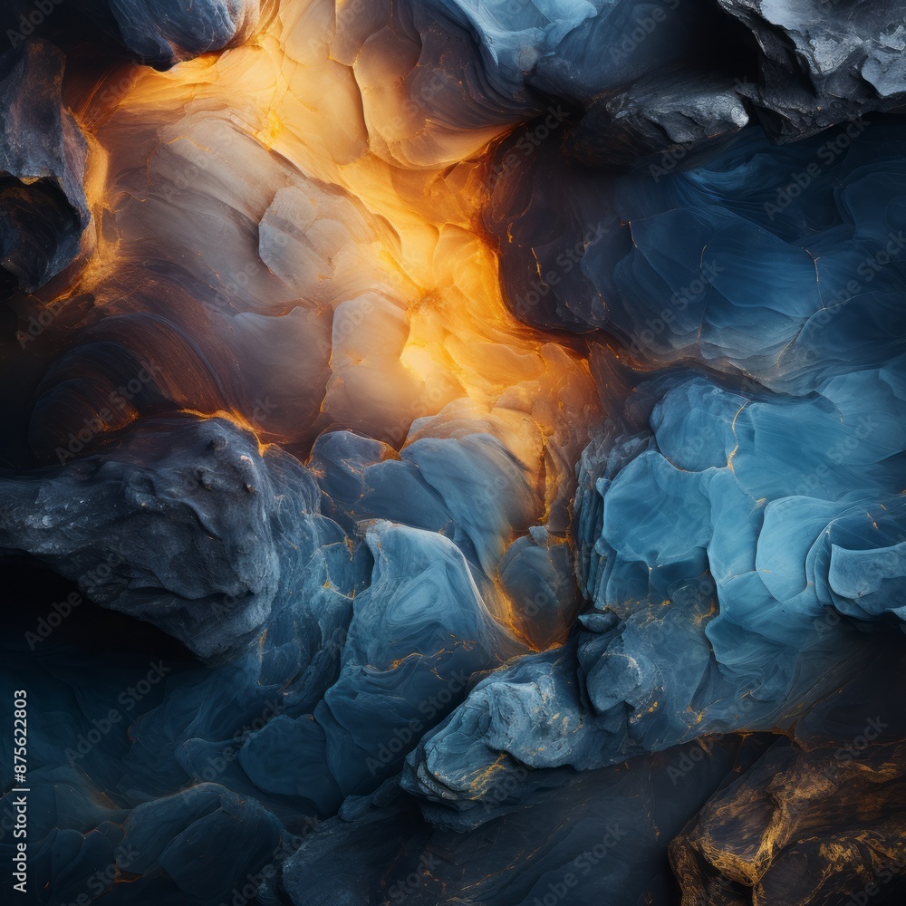 an abstract image of blue and orange rocks