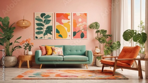 Beautiful modern living room, electric with plant elements