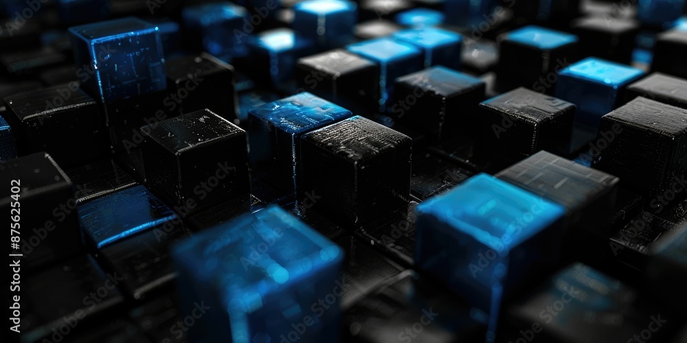 Fototapeta premium Abstract Cubes with Blue Glowing