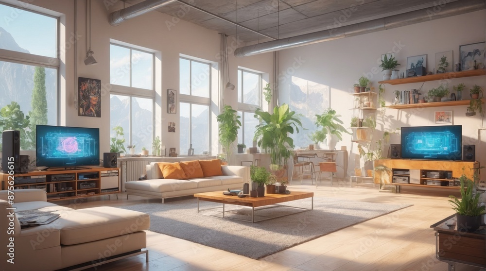 Beautiful modern living room, electric with plant elements Beautiful modern living room, electric with plant elements