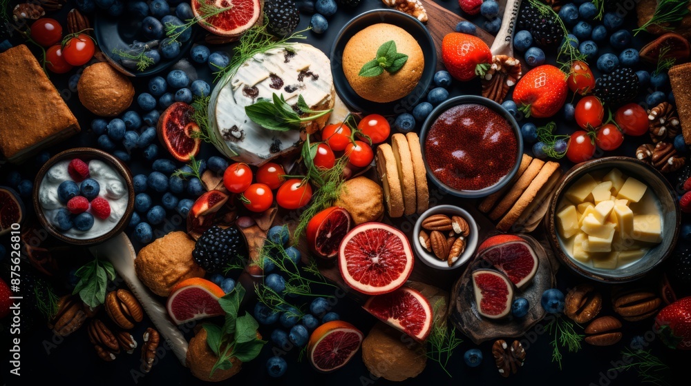 an assortment of fruit and cheese on a table an assortment of fruit and cheese on a table