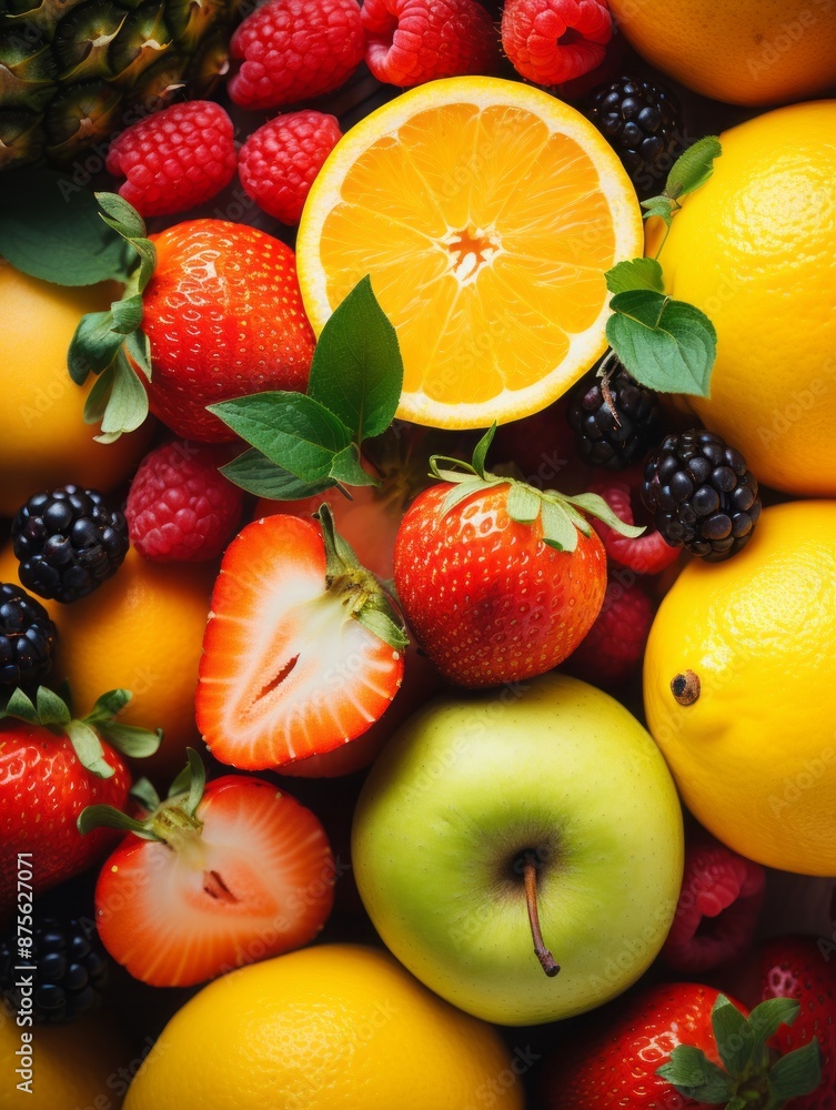 an assortment of fruits and vegetables including oranges strawberries and raspberries an assortment of fruits and vegetables including oranges strawberries and raspberries