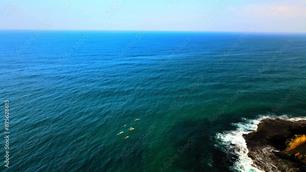 Aerial Panning Shot Of People Swimming Together In Wavy Sea At Beach Against Clear Sky - Hadera, Israel Aerial Panning Shot Of People Swimming Together In Wavy Sea At Beach Against Clear Sky - Hadera, Israel
