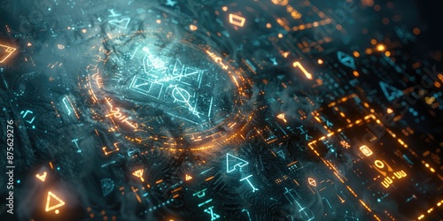Abstract Digital Art with Glowing Symbols