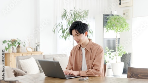Cuadro en lienzo 自宅でノートパソコンを使う男性
