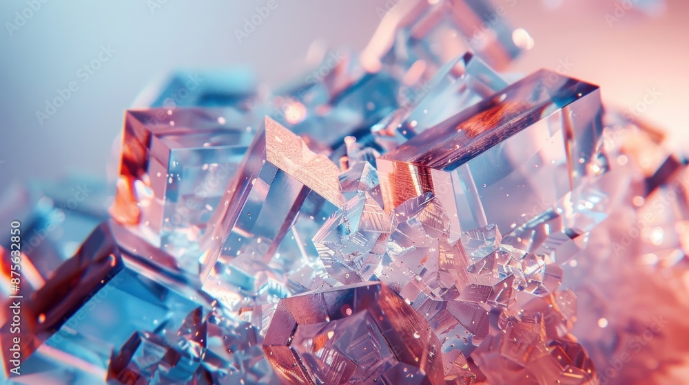 A captivating microscopic view of a salt crystal, showcasing its geometric perfection and sharp edges. A captivating microscopic view of a salt crystal, showcasing its geometric perfection and sharp edges.