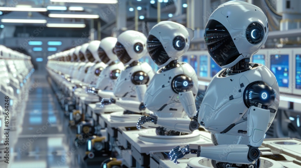A futuristic science lab with gleaming robotic assistants performing complex tasks, representing the cutting edge of technological advancement. A futuristic science lab with gleaming robotic assistants performing complex tasks, representing the cutting edge of technological advancement.