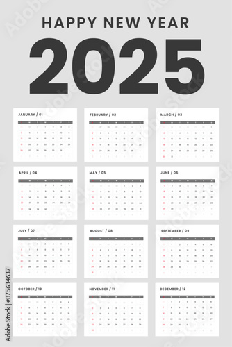 Calendar for 2025 week start Sunday corporate design template