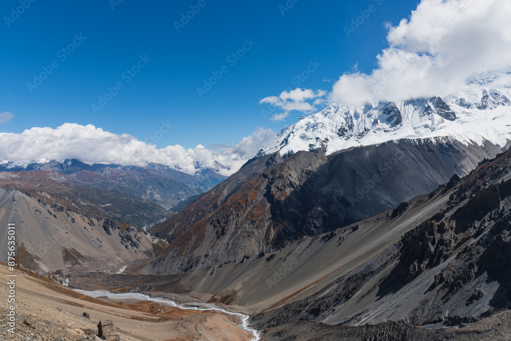 Beautiful landscape view of mountain in the Himalayas with cloudy blue sky. Beautiful landscape view of mountain in the Himalayas with cloudy blue sky.
