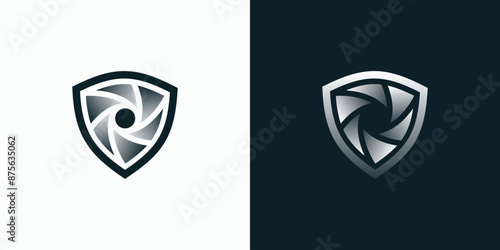 Free Download Shield shape vector logo design with three-dimensional illusion swirl in modern, simple, clean and abstract style. - GFXLoad