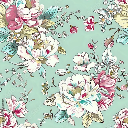 Large-Scale Floral Bouquet with Moroccan Tilework Background