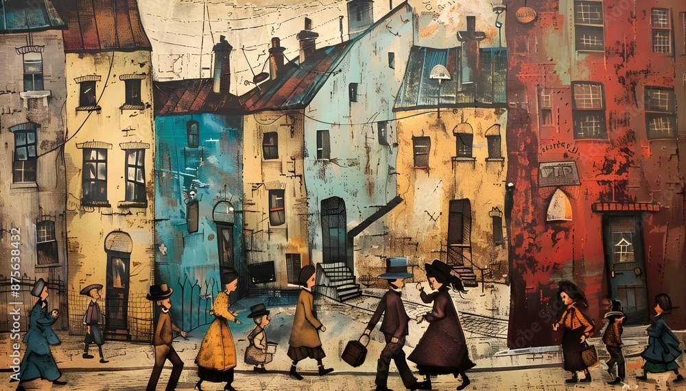 Fototapeta premium townsfolk in fantasy land illustration