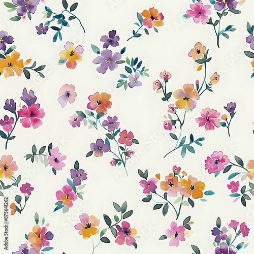 Sweet Red Flower Pattern on Cream Fabric
