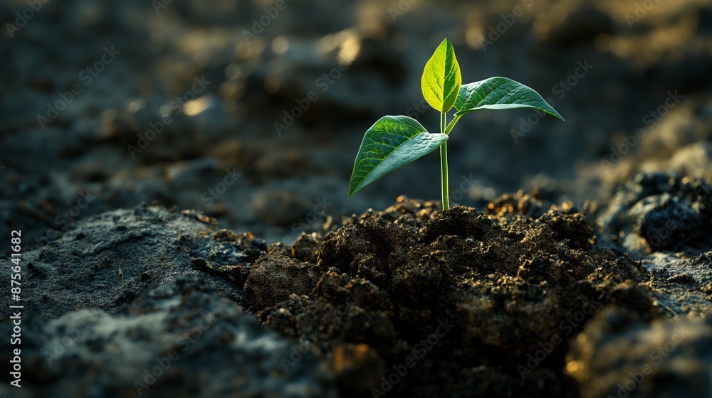 A seedling pushing through the soil symbolizing the growth A seedling pushing through the soil symbolizing the growth