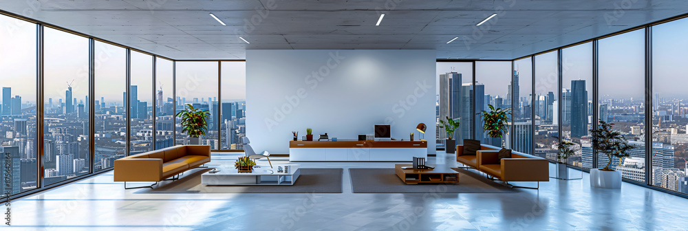 Contemporary office space with minimalist design and bright lighting