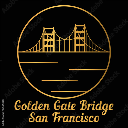 Circle Icon Golden Gate Bridge. Vector
