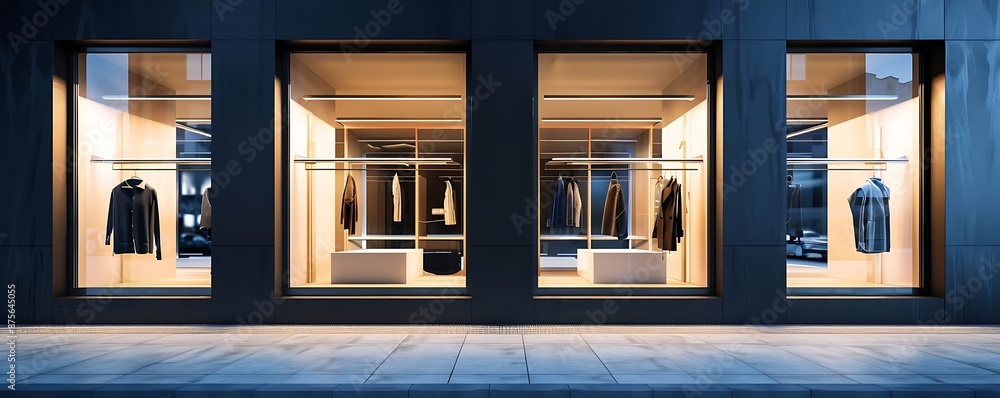 3D Illustration of a Modern Storefront with Clothes Displayed in the Windows 3D Illustration of a Modern Storefront with Clothes Displayed in the Windows