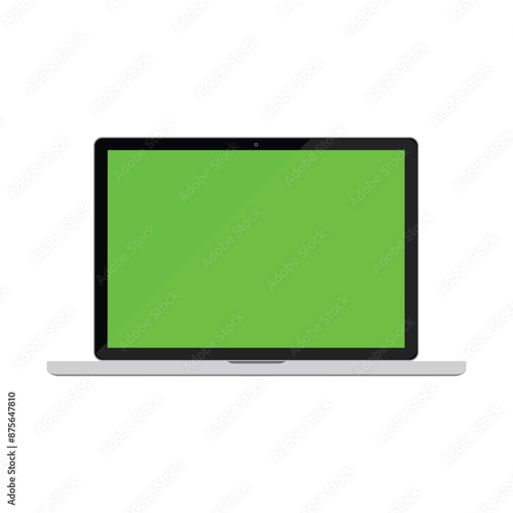 Laptop open monitor with blank green screen easy to replace your picture , text or banner for advertisement , front view flat icon vector design, isolated on white background. Laptop open monitor with blank green screen easy to replace your picture , text or banner for advertisement , front view flat icon vector design, isolated on white background.