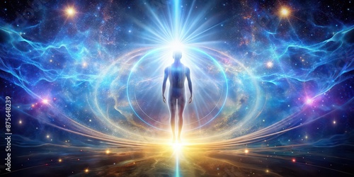 Wallpaper Mural of a glowing soul emanating light in a cosmic background, spirituality, universe, enlightenment, energy, aura Torontodigital.ca