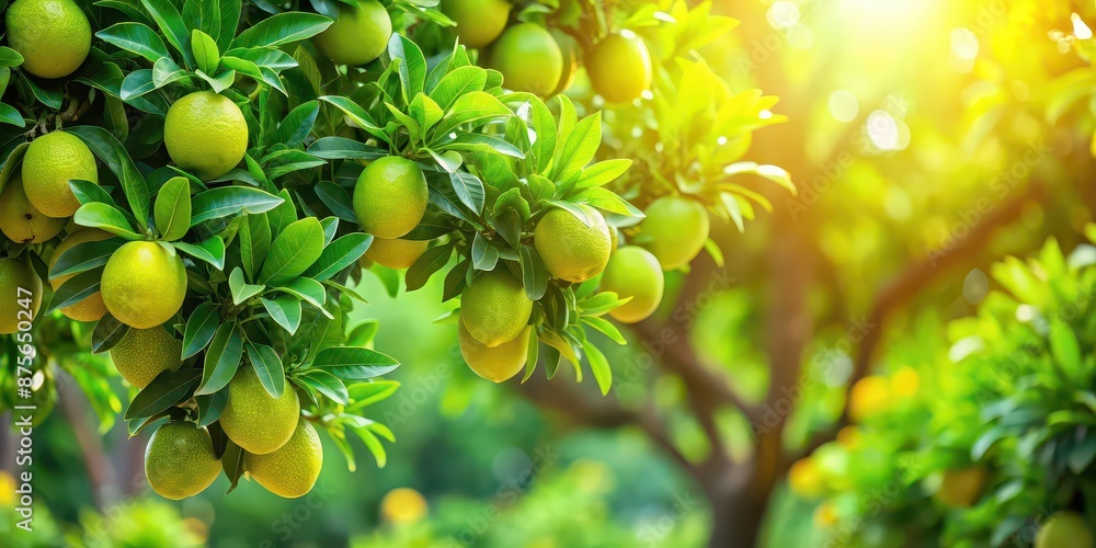 A tree with lush green leaves and ripe fruit hanging from its branches, tree, green, leaves, fruit, branches, nature, growth A tree with lush green leaves and ripe fruit hanging from its branches, tree, green, leaves, fruit, branches, nature, growth