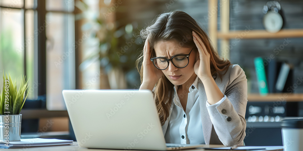 Stressed Businesswoman Struggling with Workload at Office Desk | Overwhelmed Professional Facing High Pressure and Job-Related Anxiety Stressed Businesswoman Struggling with Workload at Office Desk | Overwhelmed Professional Facing High Pressure and Job-Related Anxiety
