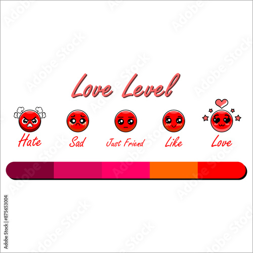 love meter with word hate, sad, just friend, like, love for chart and for template vector stock