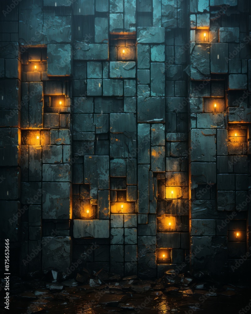 Fototapeta premium an image of a stone wall with lights on it