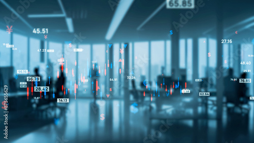 Canvas Print Group of people working in office and financial technology concept