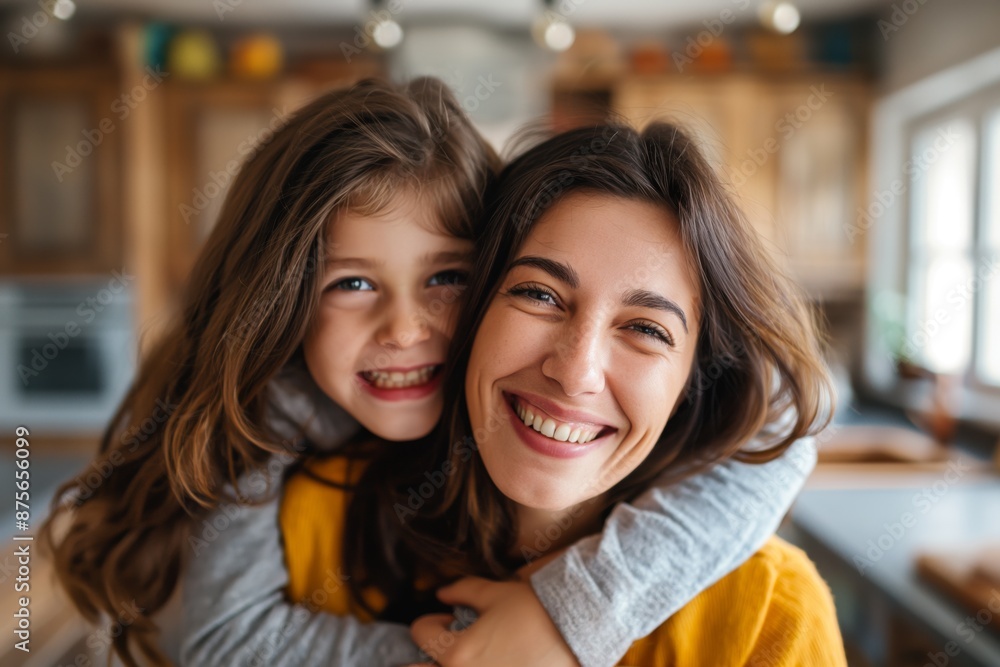 Happy mother and daughter smiling in cozy home setting showing joy love and family bond concept Happy mother and daughter smiling in cozy home setting showing joy love and family bond concept