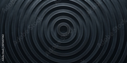 A deep black surface with minimalist, concentric circle patterns, Symmetrical and balanced composition